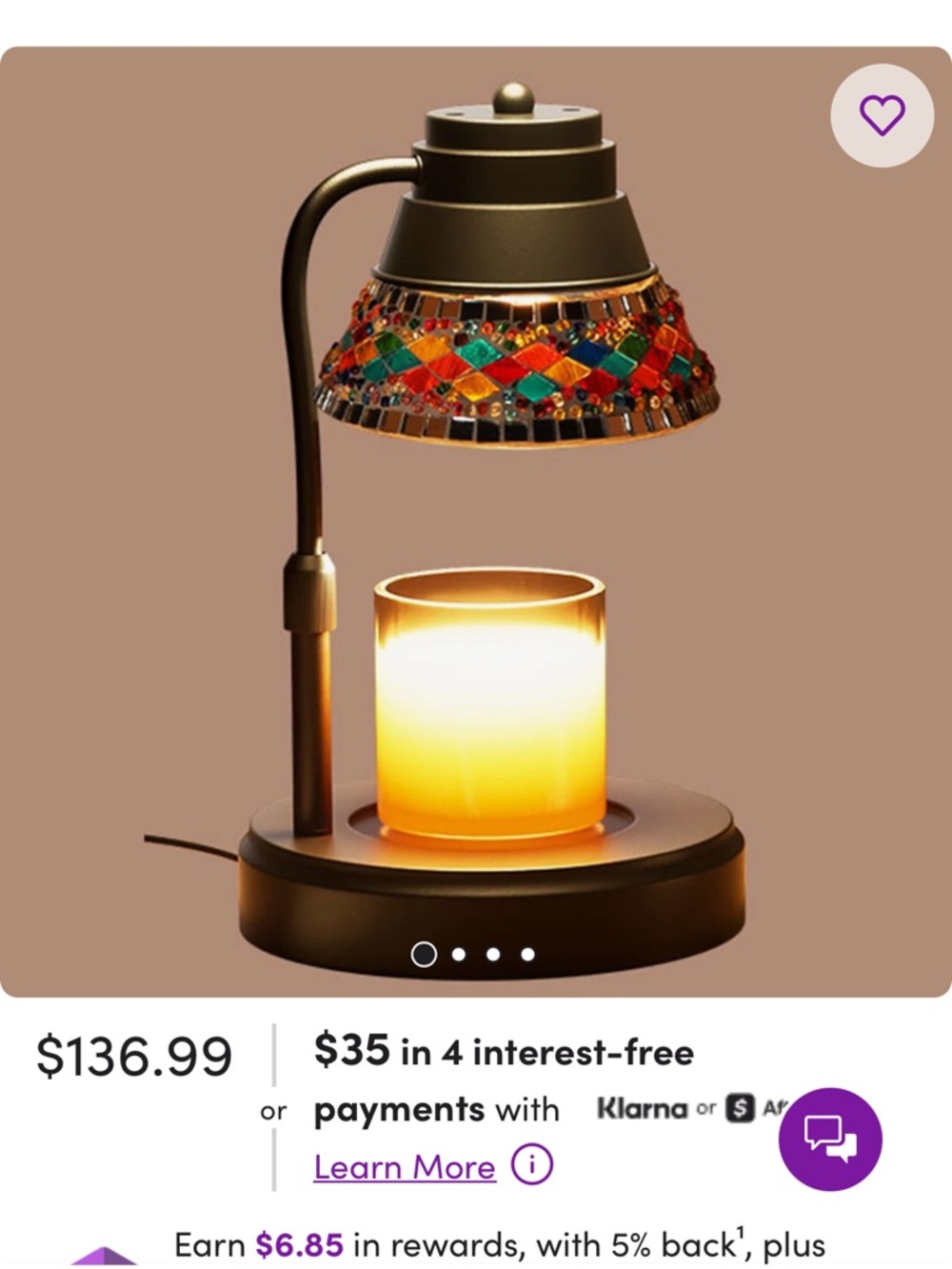 Multicolor Mosaic Candle Heater Lamp